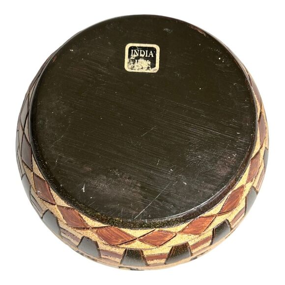 Aztec Design carved segmented hand painted vase Made in India 4" tall and wide - Picture 8 of 13